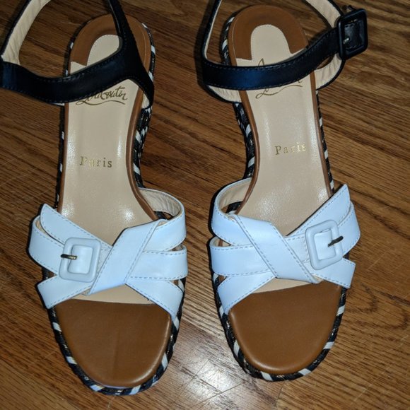 Christian Louboutin Lagoa 70 Platform Sandal Espadrilles 38 - Black/White 7.5 US - Picture 9 of 11